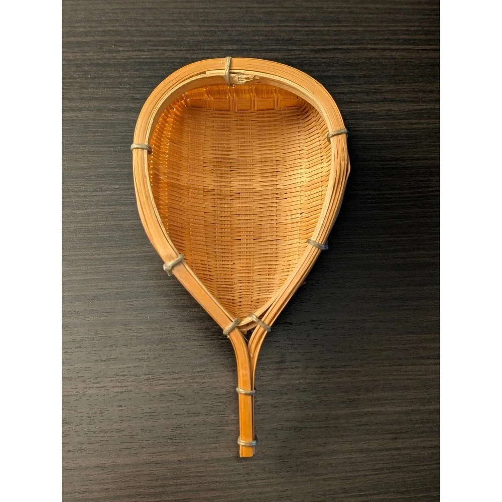 Vintage Hand‎ Woven Bamboo Scoop Basket Teardrop Shape Natural Wood Decor